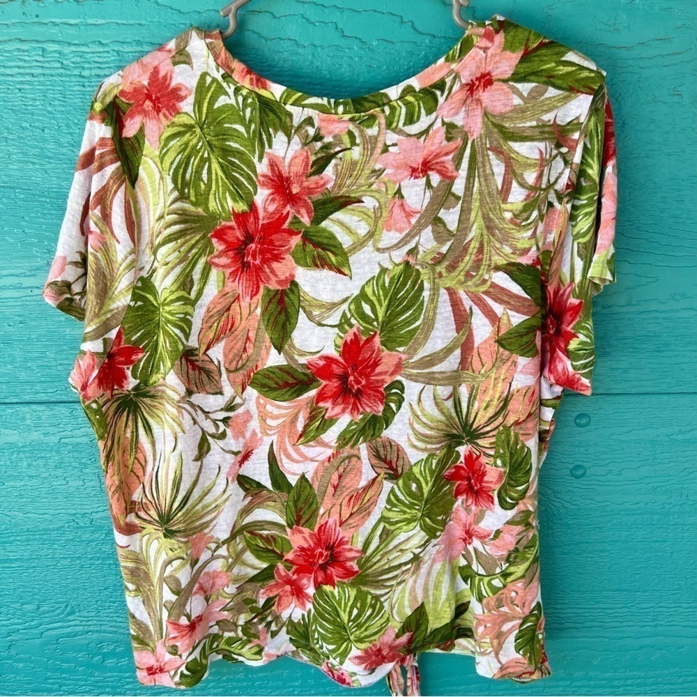 J.JILL LOVE LINEN TROPICAL FLORAL PRINT TIE FRONT BOXY TOP SIZE MEDIUM - Picture 3 of 8